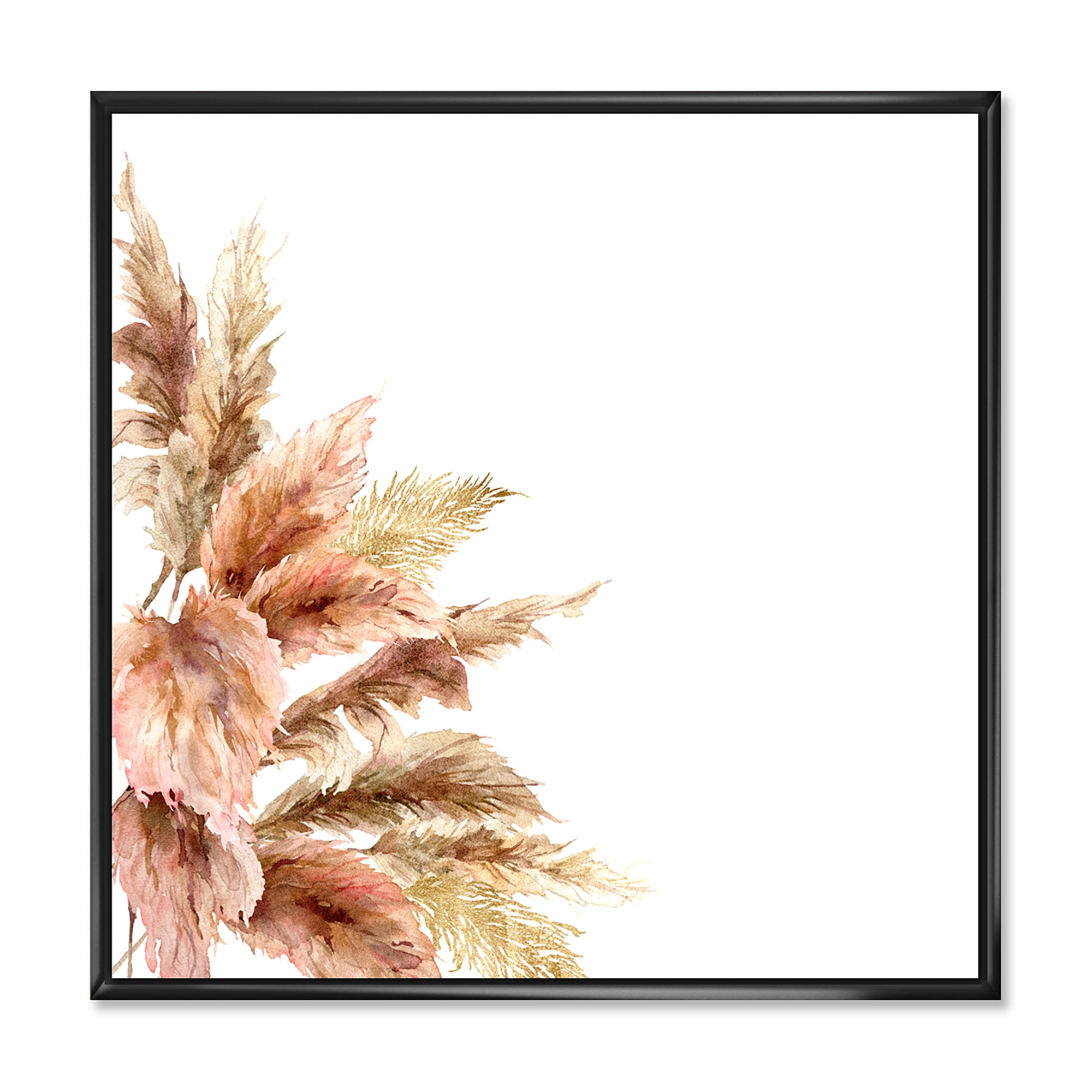 Designart 'Exotic Dry Pampas Grass On White Background' Traditional Framed Canvas Wall Art Print