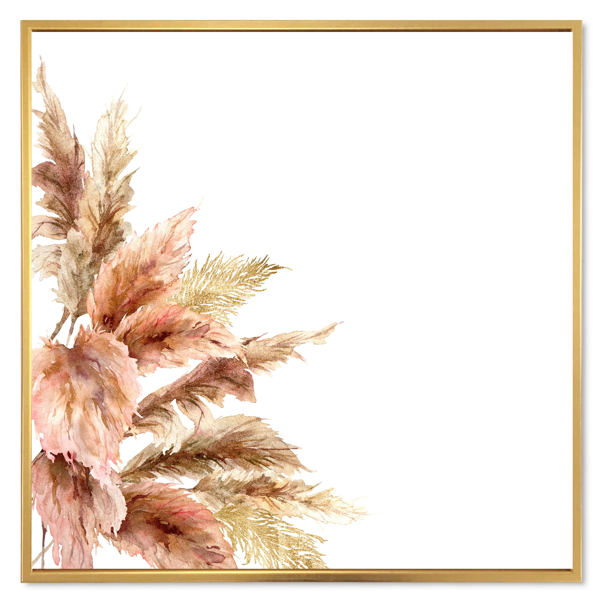 Designart 'Exotic Dry Pampas Grass On White Background' Traditional Framed Canvas Wall Art Print