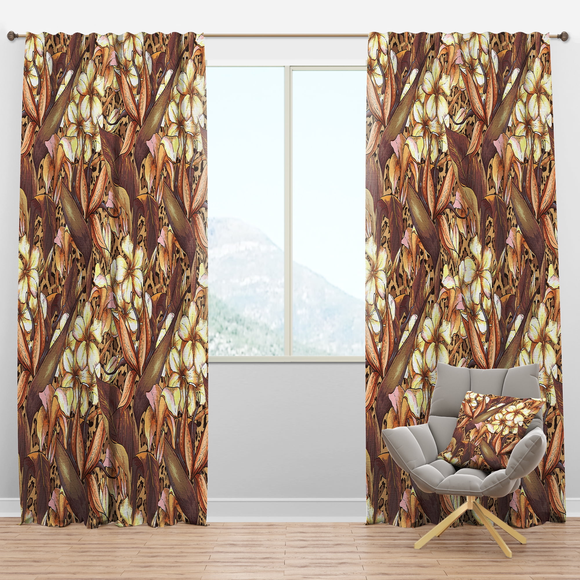 Designart 'Exotic Flowers With Pattern' Tropical Blackout Curtain Panel