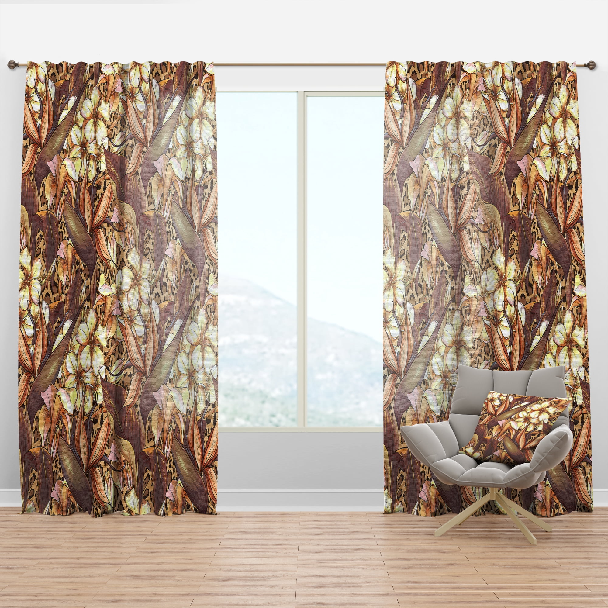 Designart 'Exotic Flowers With Pattern' Tropical Curtain Panel