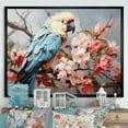 thumbnail image 1 of Designart "Exotic Grace In Blue Parrots" Parrot Floater Framed Canvas Art Print, 1 of 5