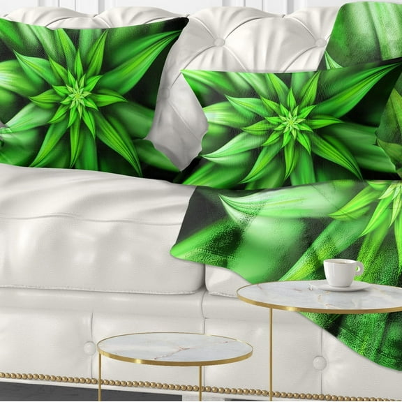 Designart Exotic Green Flower Petals - Floral Throw Pillow - 12x20