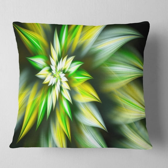Designart Exotic Green Fractal Spiral Flower - Abstract Throw Pillow - 18x18