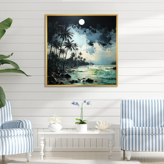 Designart "Exotic Palm Tree Landscape" Coastal Floater Framed Wall Decor