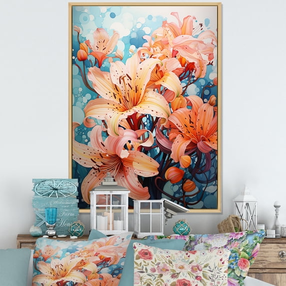 Designart "Exotic Peach Elegance" Hibiscus Floater Framed Wall Art Prints