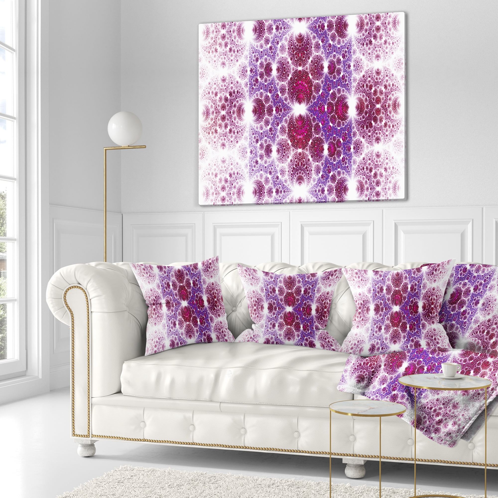 Designart Exotic Pink Fractal Crescent Pattern - Abstract Throw Pillow - 16x16