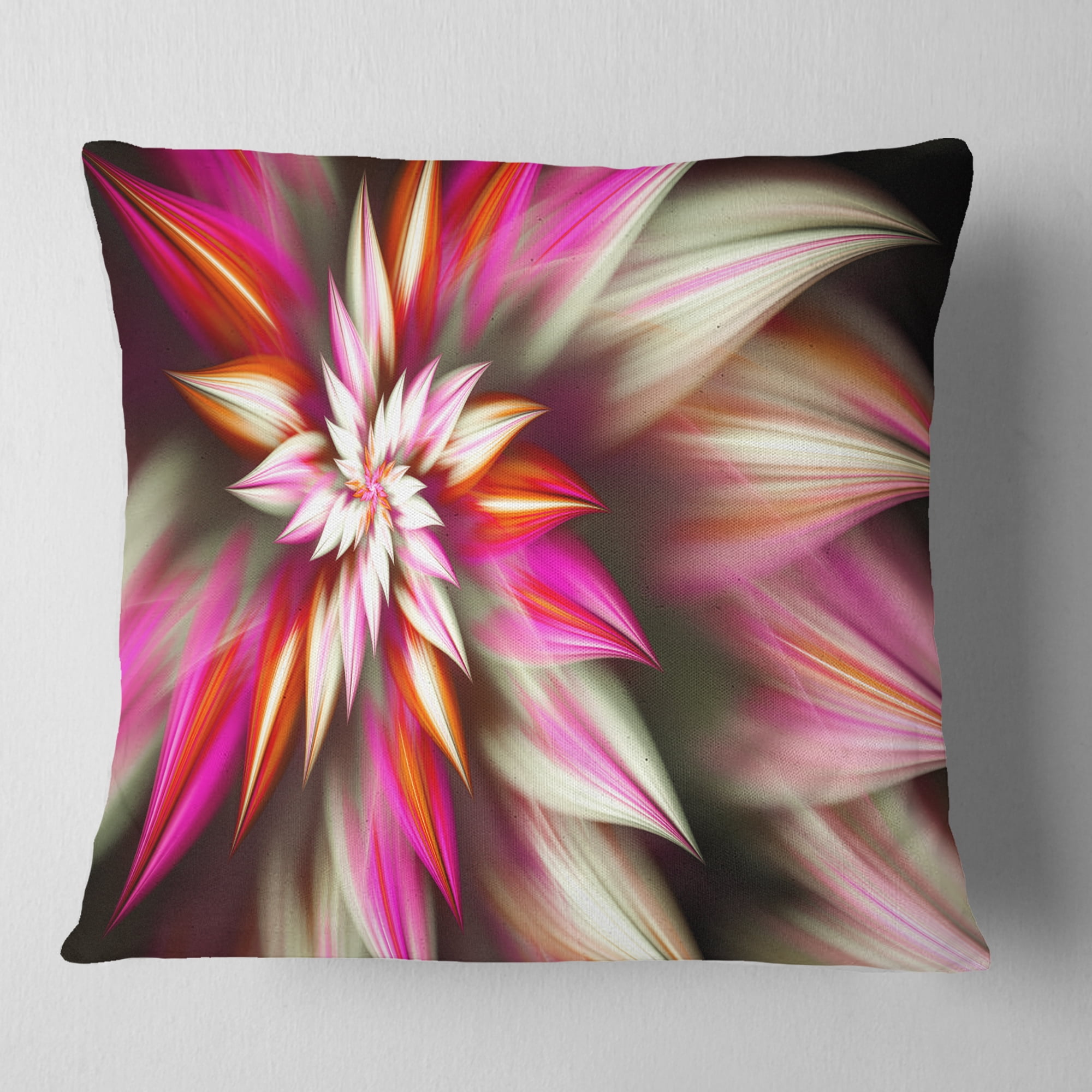 Designart Exotic Red Fractal Spiral Flower - Abstract Throw Pillow - 18x18