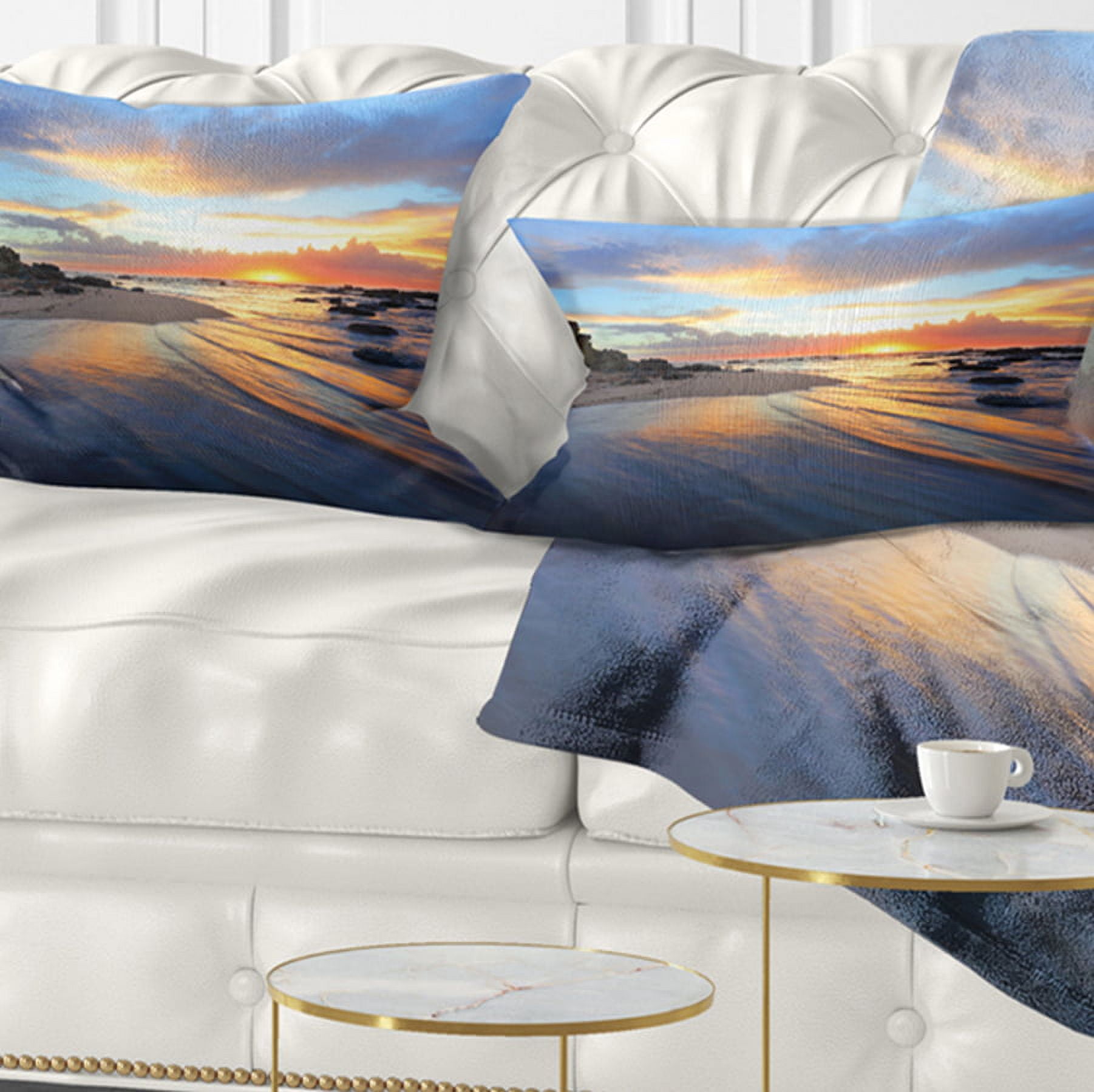 Designart Exotic Seashore Sunrise Australia - Seascape Throw Pillow - 12x20