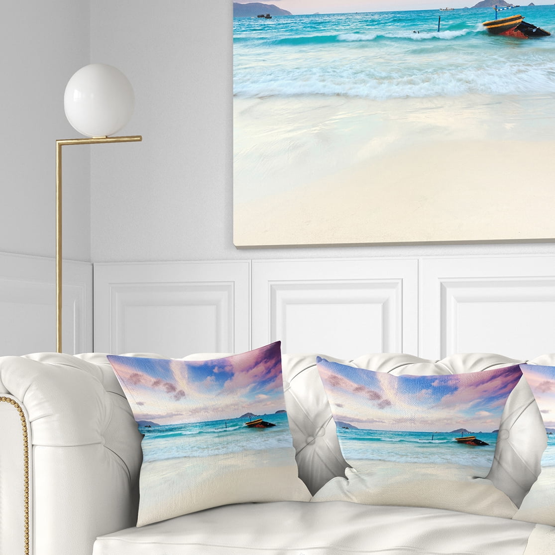 Designart Exotic Seashore Sunset Over Blue Sea - Seascape Throw Pillow - 18x18