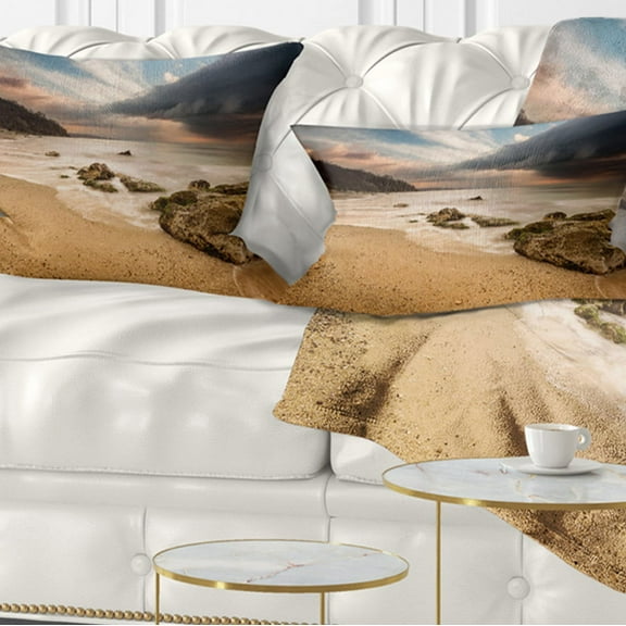Designart Exotic Seashore with White Waves - Beach Photo Throw Pillow - 12x20
