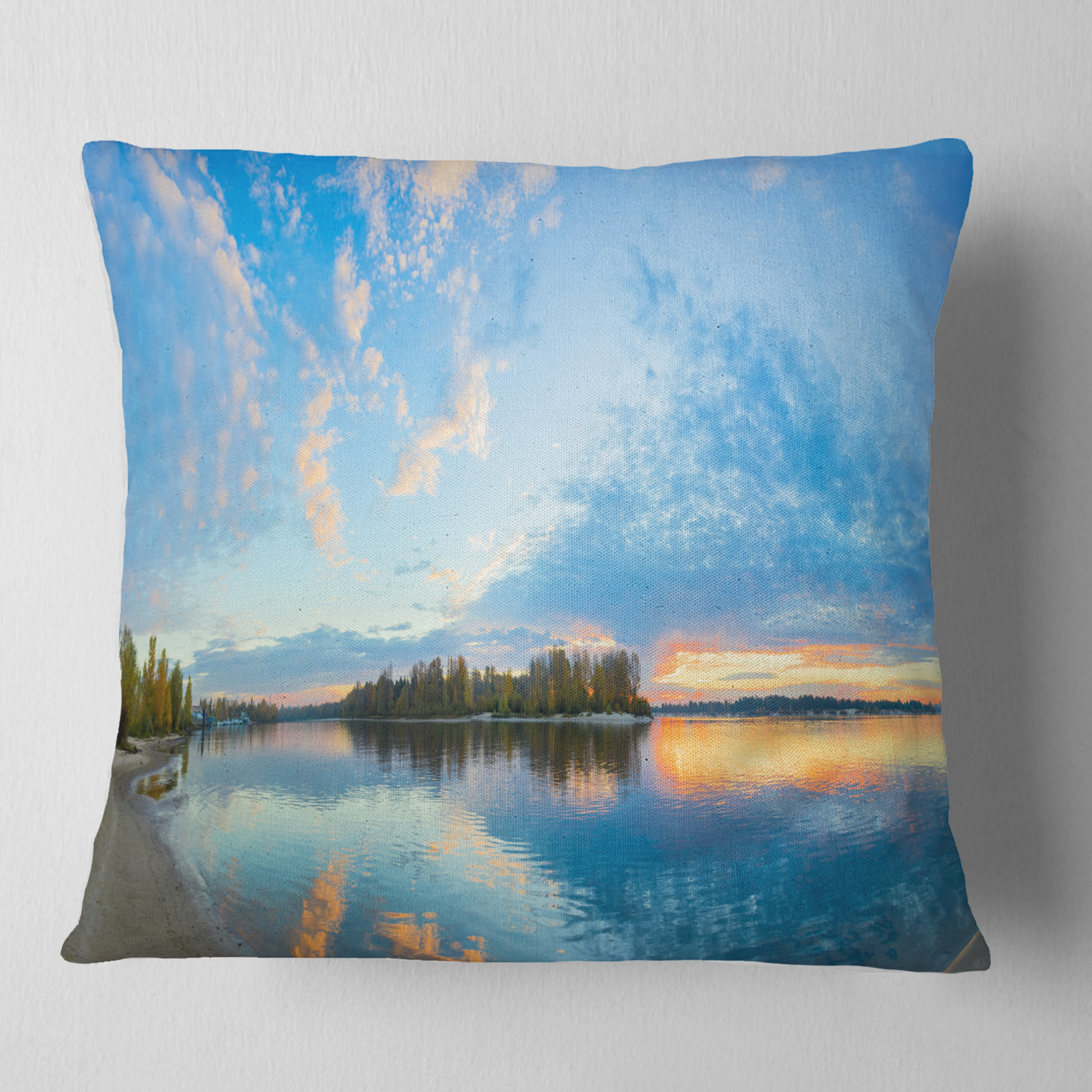 Designart Exotic Sunrise on River Autumn - Oversized Beach Throw Pillow - 16x16
