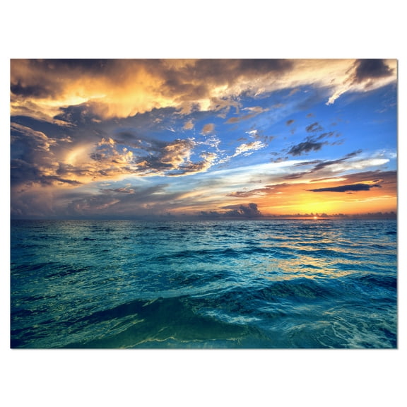 Designart 'Exotic Tropical Beach at Sunset ' Modern Seashore Canvas Art
