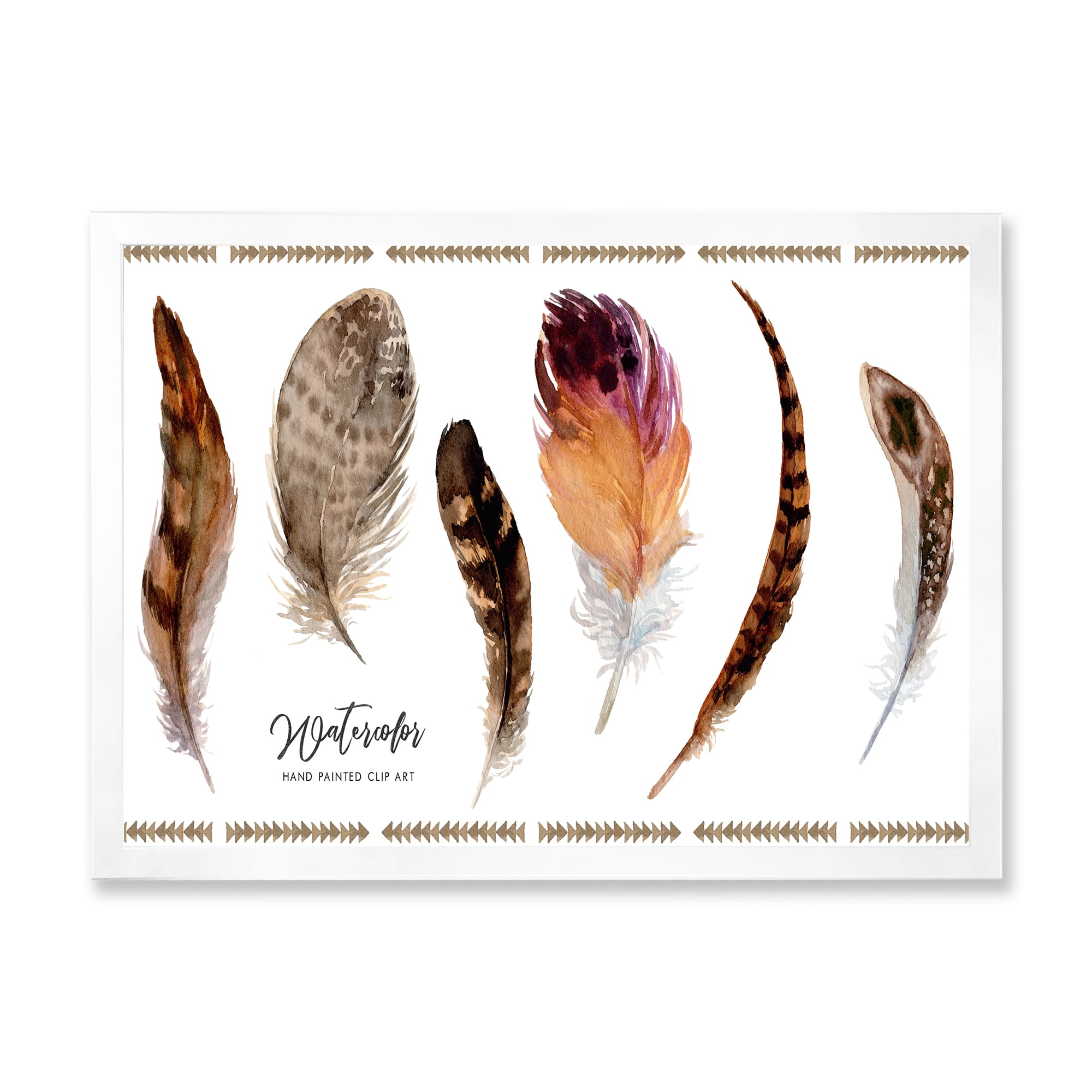Designart 'Exotic Vibrant Boho Watercolor Feathers' Bohemian & Eclectic Framed Art Print