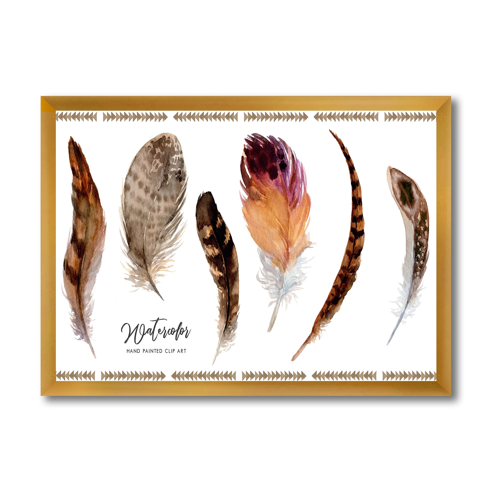 Designart 'Exotic Vibrant Boho Watercolor Feathers' Bohemian & Eclectic Framed Art Print
