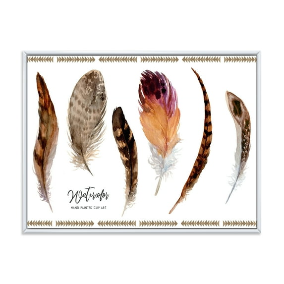 Designart 'Exotic Vibrant Boho Watercolor Feathers' Bohemian & Eclectic Framed Canvas Wall Art Print
