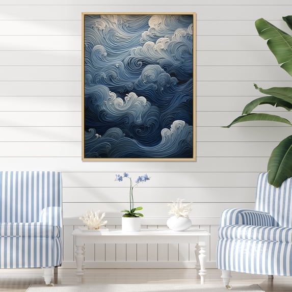 Designart "Expanding Wave Coastal Expanse" Coastal Waves Floater Framed Canvas Art Print