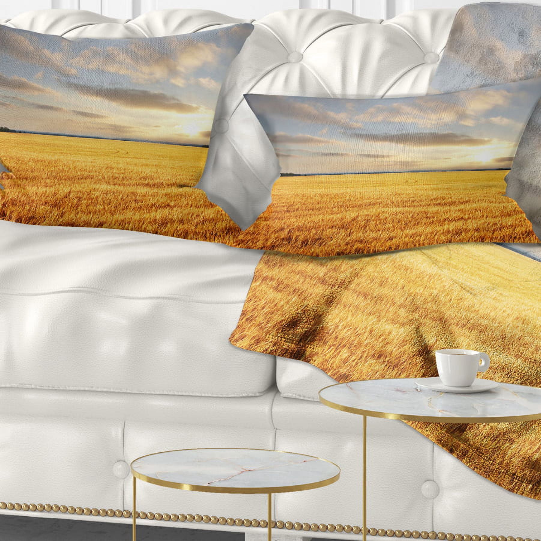 Designart Expansive Brown Field - Landscape Printed Throw Pillow - 12x20