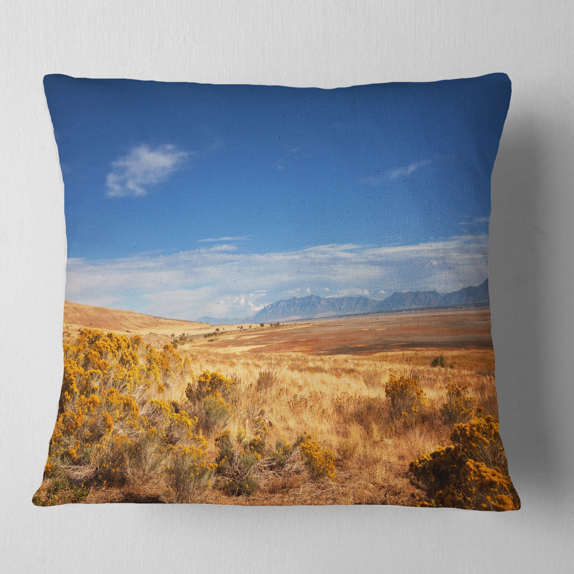 Designart Expansive Prairie under Blue Sky - Landscape Printed Throw Pillow - 18x18