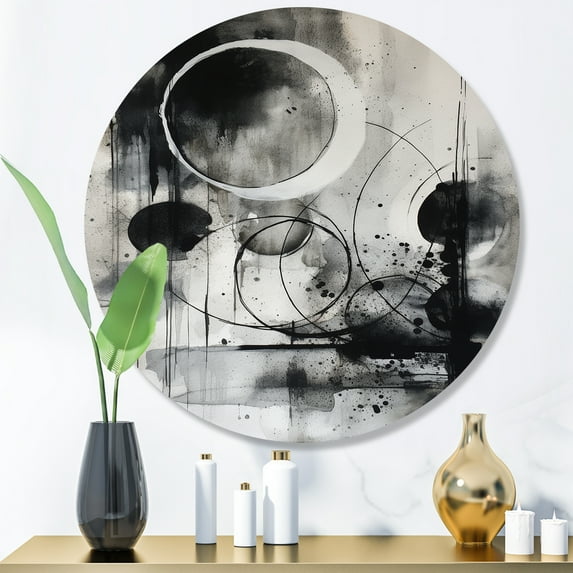 Designart "Exploring Black Marble s Depths IV" Modern Geometric Metal Round Wall Art