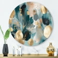 thumbnail image 1 of Designart "Exploring Floral Forms Blue and Gold III" Abstract Floral Metal Round Art Living Room, 1 of 5