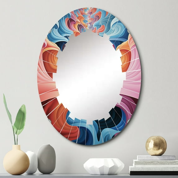 Designart "Exploring Optical Illusions in Op Art II" Abstract Round Wall Mirror - Modern Oval Printed Decorative Oversized Mirror - Multiple Color Options