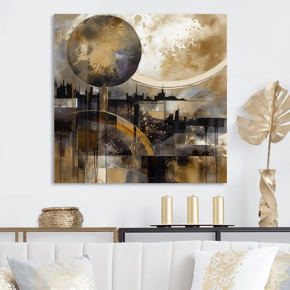 Designart "Exploring The Evolving Golden Moon II" Landscape Modern Canvas Art Print