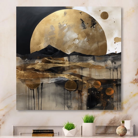 Designart "Exploring The Evolving Golden Moon III" Landscape Modern Canvas Print