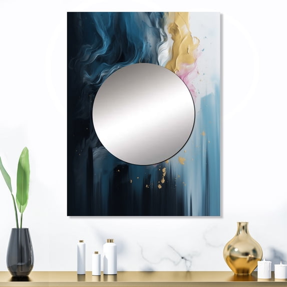 Designart "Exploring The Unseen Pink and Blue I" Modern Geometric Mirror Wall Decor - Modern Pink Abstract Living Room Wall Mirror Art - 32" x 24" Inch