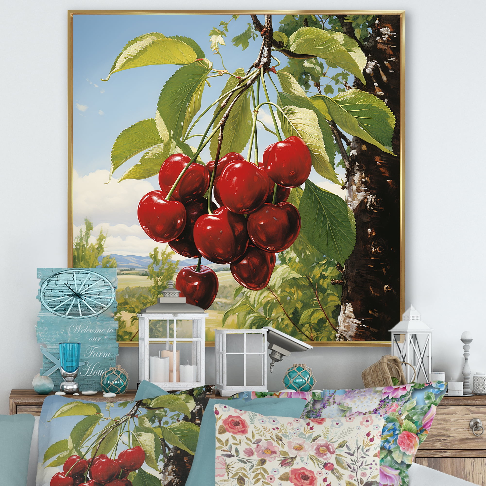Designart "Explosion of Red Cherry Tree IV" Floral Framed Wall Art