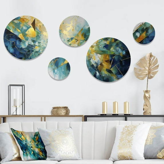 Designart "Explosive Gold Triangular Elegance VI" Modern Geometric Metal Wall Art Set of 5 Piece