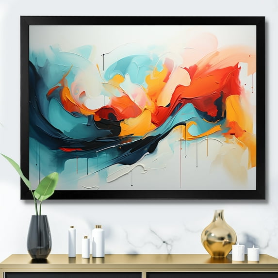 Designart "Expressionism in Colorful Abstract II" Abstract Framed Wall Art Decor - Modern Blue Abstract Painting Entryway Framed Wall Art