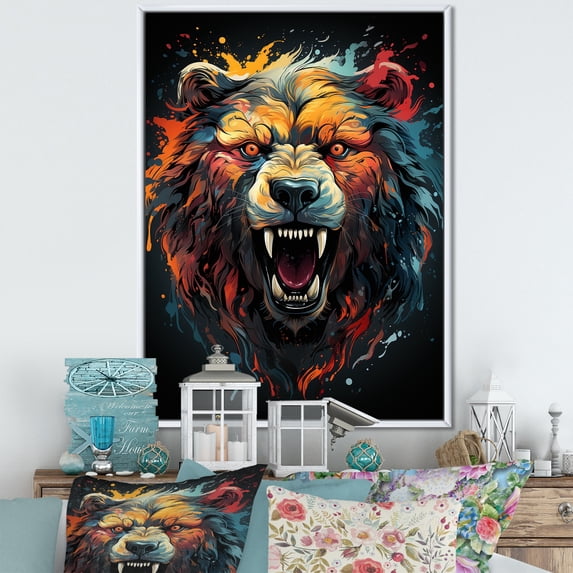 Designart "Expressionist Grizzly Bear Representation II" Animals Bear Floater Framed Wall Decor