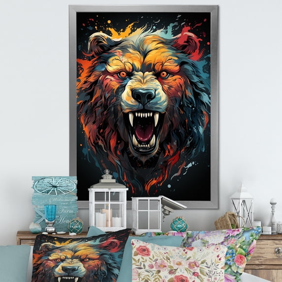 Designart "Expressionist Grizzly Bear Representation II" Animals Bear Picture Framed Wall Decor