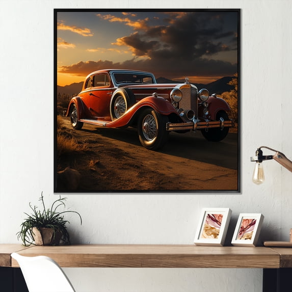 Designart "Expressionist Retro Vehicle Essence I" Car Vintage Floater Framed Canvas Wall Art