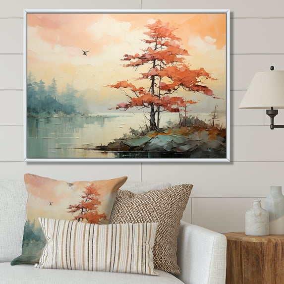 Designart "Expressionist Vibrance Surrounding A Rainbow Tree II" Tree Redwood Floater Framed Canvas Prints