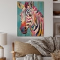 thumbnail image 1 of Designart "Expressionistic Stripes on a Colorful Zebra II" Animals Print on Natural Pine Wood, 1 of 5