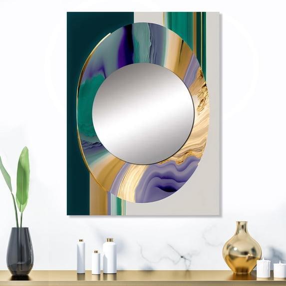 Designart "Expressive Artistry in Bold Strokes II" Modern Mirror Wall Decor - Modern Green Abstract Hallway Wall Mirror Art - 32" x 24" Inch