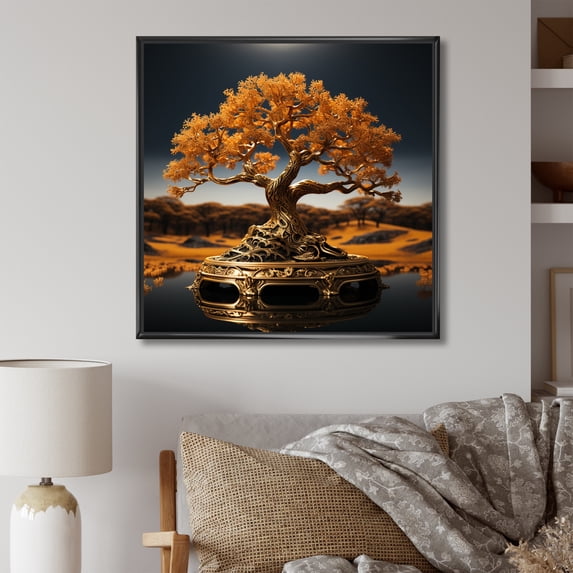 Designart "Expressive Bonsai Peace I" Tree Bonsai Floater Framed Canvas Art Print