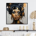 thumbnail image 1 of Designart "Expressive Tribes African Woman in Black and Gold IV" Fashion Framed Wall Art - Glam Black Woman Entryway Framed Wall Art Print, 1 of 6