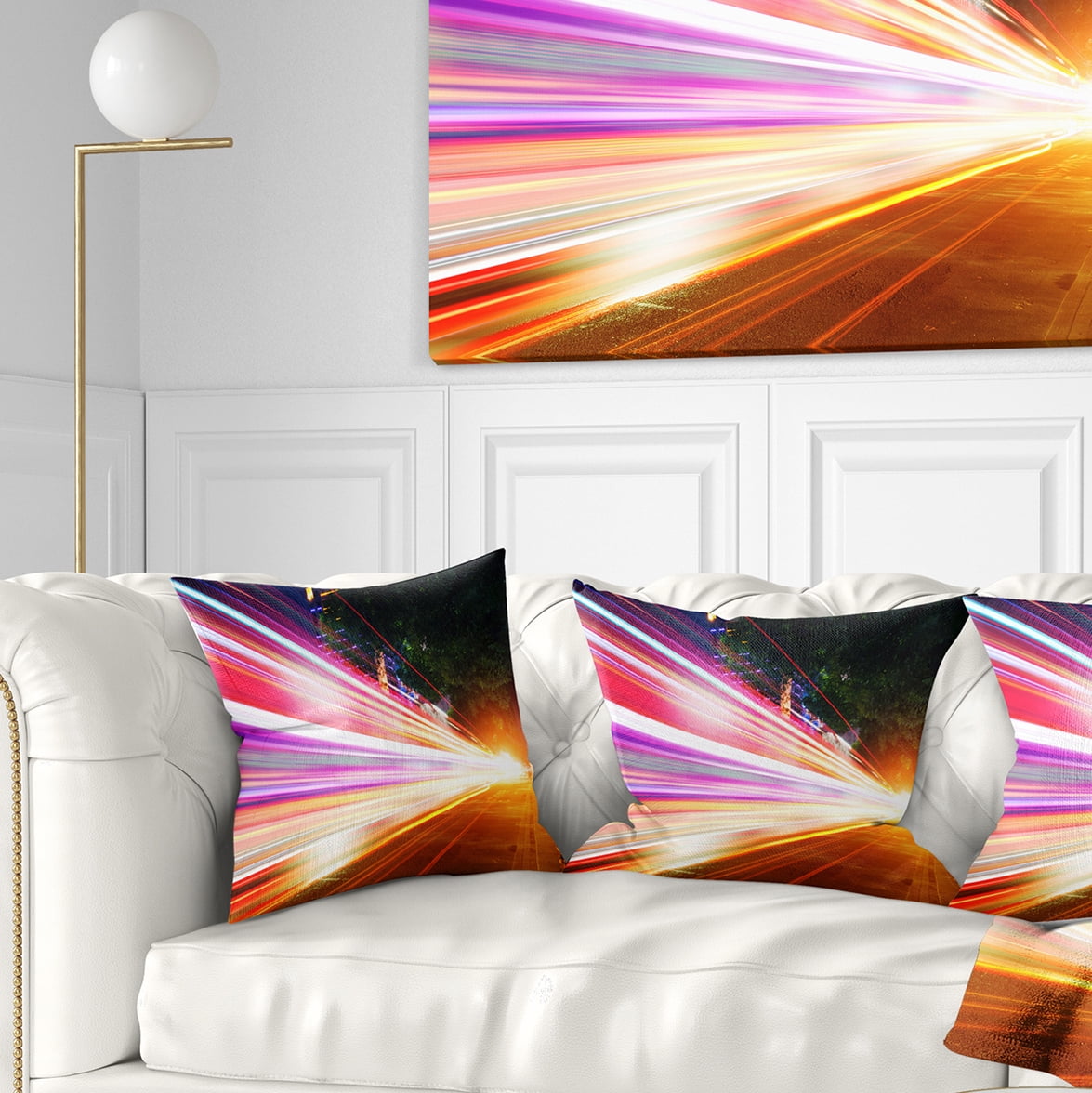 Designart Expressway Light Trails - Cityscape Photo Throw Pillow - 16x16