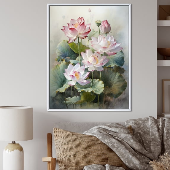 Designart "Exquisite Bouquet Of Lotus I" Lotus Floater Framed Canvas Prints