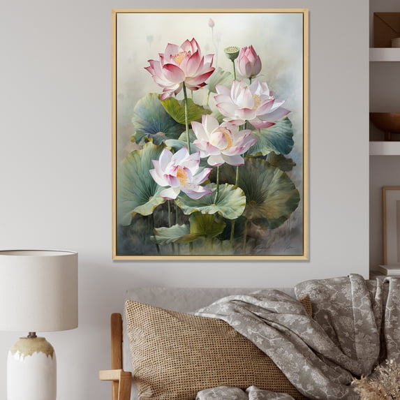 Designart "Exquisite Bouquet Of Lotus I" Lotus Floater Framed Canvas Prints
