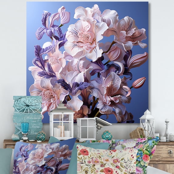 Designart "Exquisite Deep Purple Iris Blossoms I" Irises Wall Art Prints