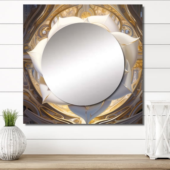 Designart "Exquisite White Rose Delicate Glamorous Artwork" Rose White Large Square Mirror - Square Bedroom Mirror Printed Wall Decor - Traditional Square Printed Wall Mirror Art