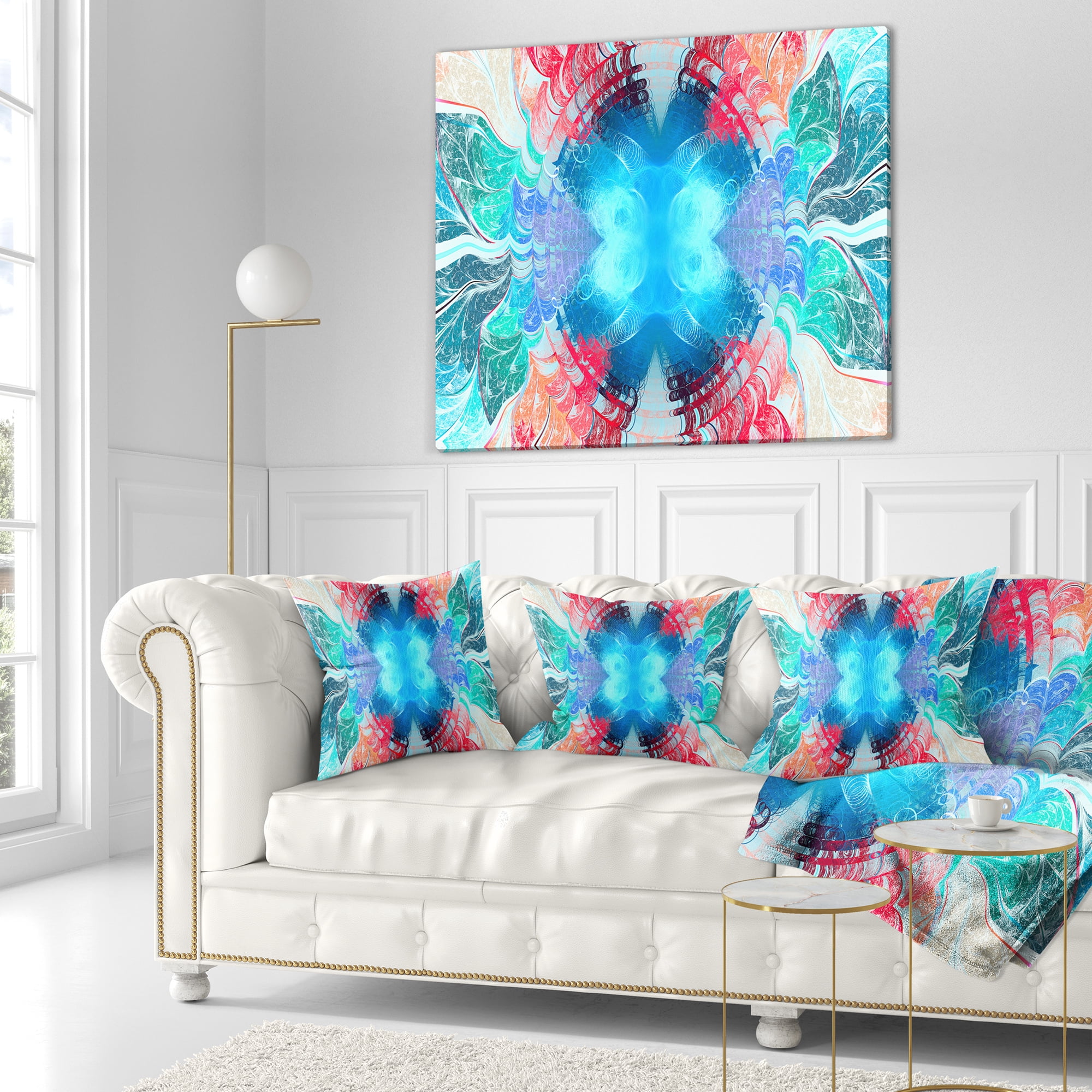 Designart Extraordinary Fractal Blue Texture - Abstract Throw Pillow - 16x16