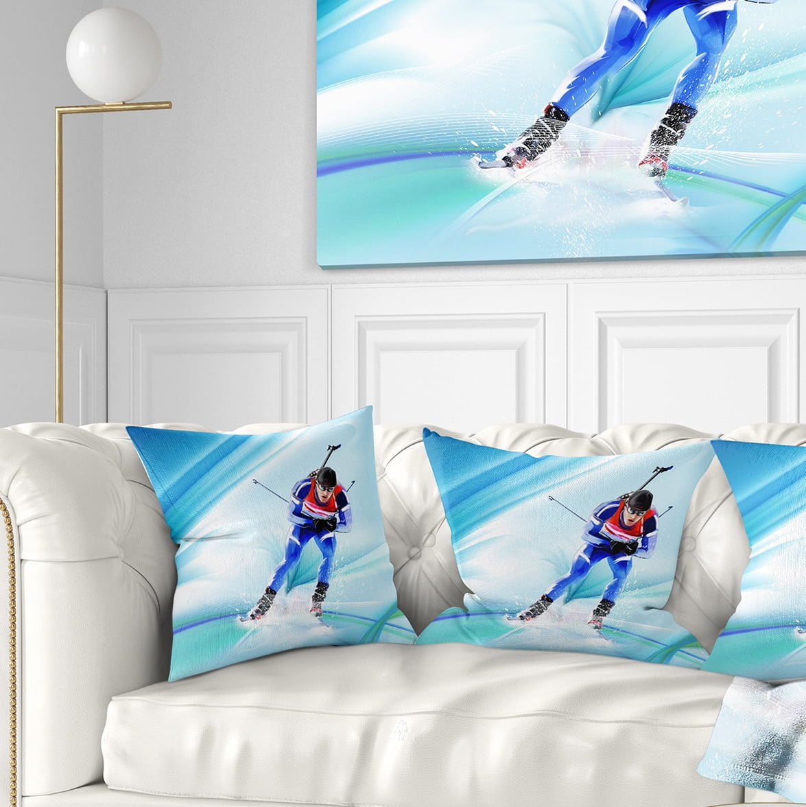 Designart Extreme Male Skier - Portrait Throw Pillow - 18x18