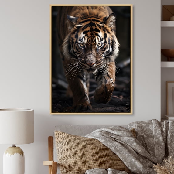 Designart "Extremely Detailed Tiger Portrait I" Animals Floater Framed Canvas Art Print