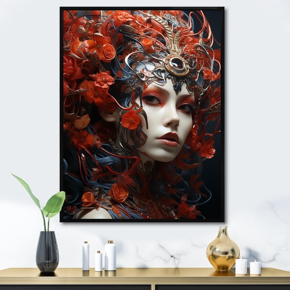 Designart "Extremely Detailed Woman Tachisme Art II" Portrait Floater Framed Canvas Wall Art