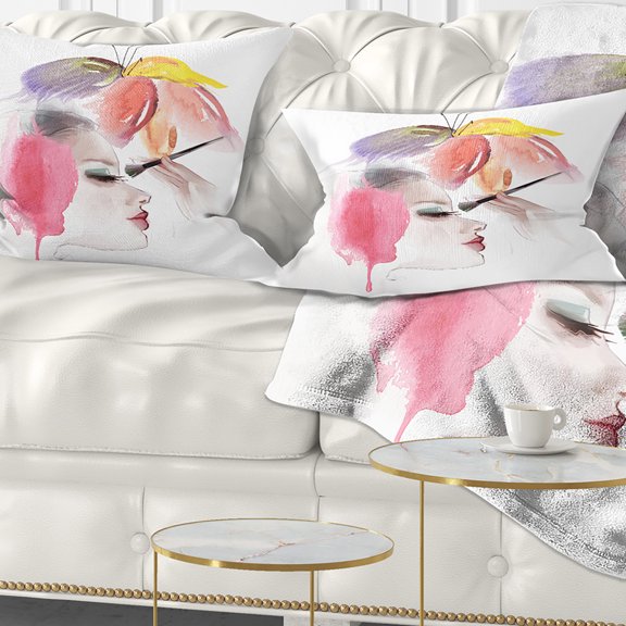 Designart Eye Lash Face Woman Cosmetic - Portrait Throw Pillow - 12x20