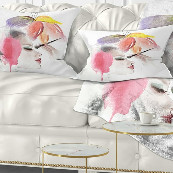 Designart Eye Lash Face Woman Cosmetic - Portrait Throw Pillow - 12x20